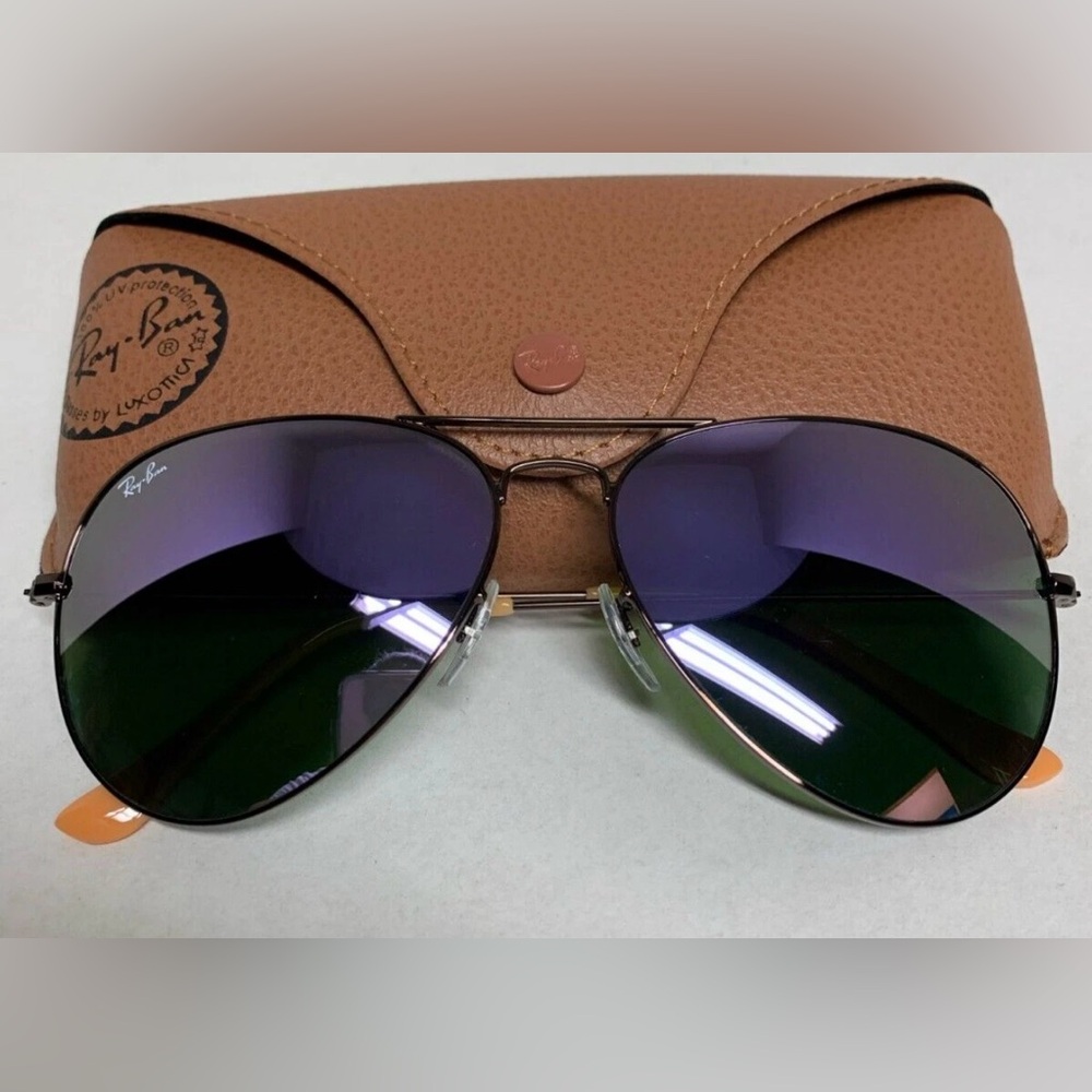 Ray-Ban Aviator Sunglasses RB3025 58mm Bronze Frame & Purple Green Lenses Unisex - Picture 4 of 13
